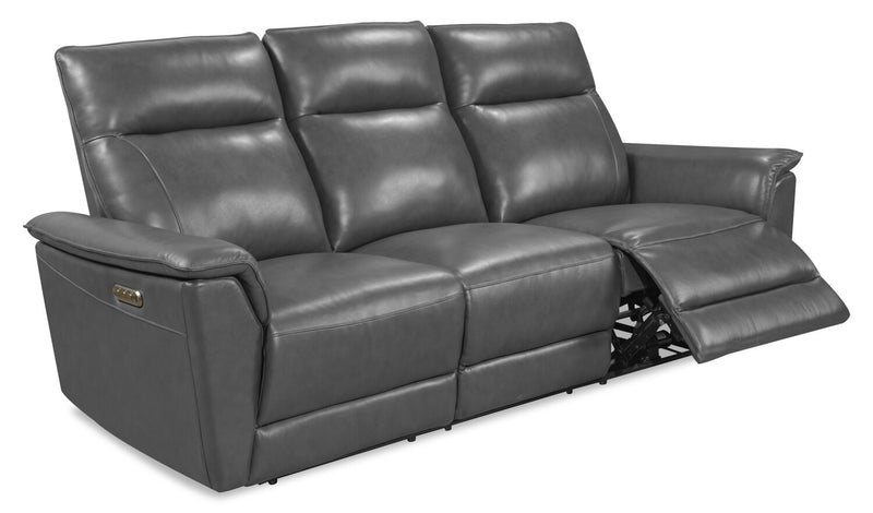 Sofa à inclinaison électrique Angelo de Château d’Ax de 84,25 po en cuir véritable avec appuie-têtes électriques - gris