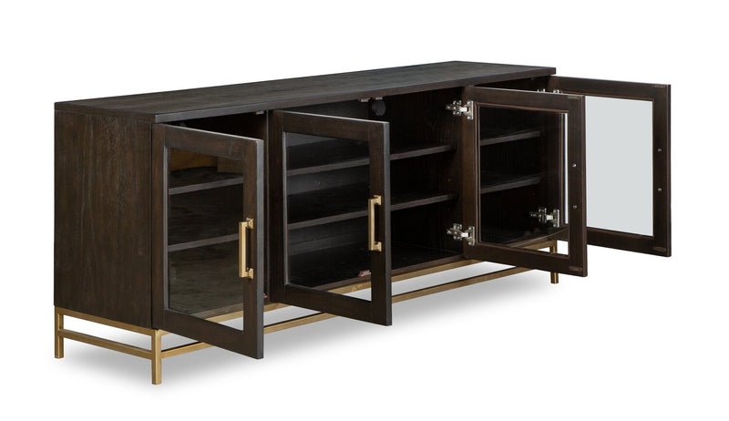 Meuble pour téléviseur moderne Cresset de 70 po en bois massif avec rangement et système de gestion des câbles pour téléviseurs jusqu’à 75 po - grain de café