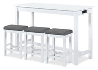  Coin-repas moderne Noah de 60 po avec 3 tabourets de hauteur comptoir et ports USB - blanche