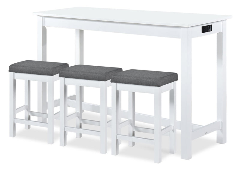 Coin-repas moderne Noah de 60 po avec 3 tabourets de hauteur comptoir et ports USB - blanche