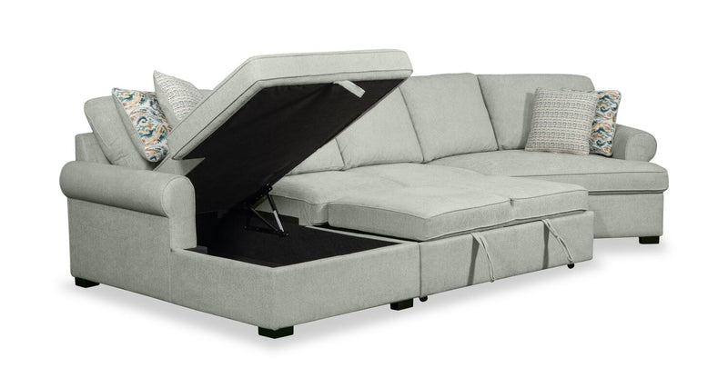  Sofa-lit sectionnel enveloppant de gauche Haven de Scott Living 3 pièces en tissu de chenille avec rangement - écume de mer 