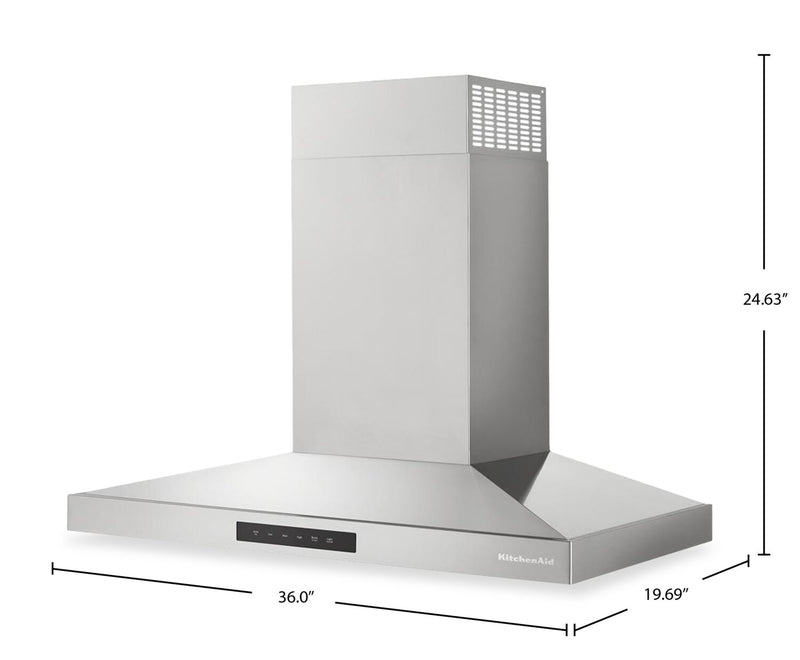 Hotte de cuisinière murale KitchenAid de 36 po de style auvent à 4 vitesses - acier inoxydable - KVWC736SSS