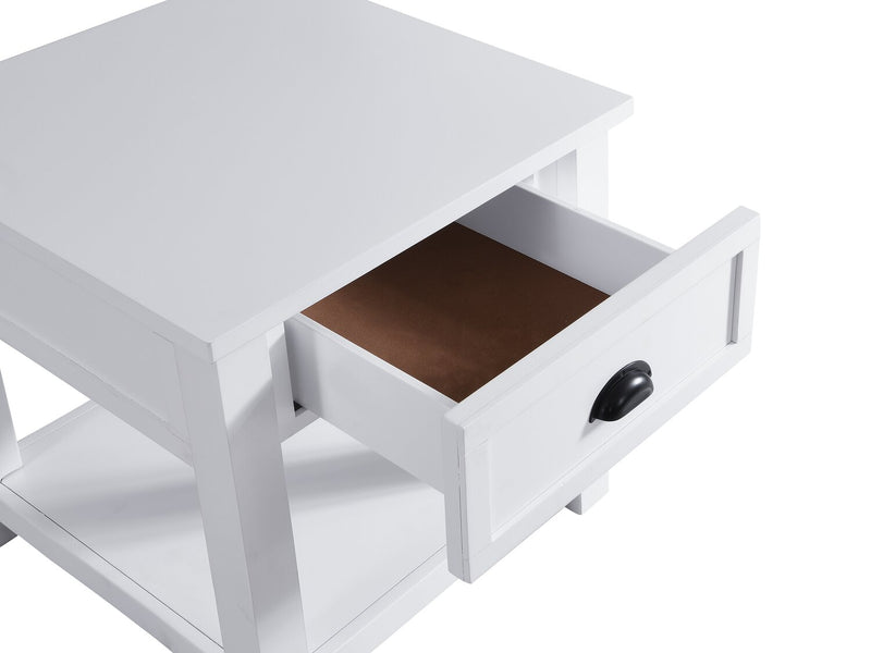 Table de bout moderne Centennial de 24 po avec rangement et tablette - blanche