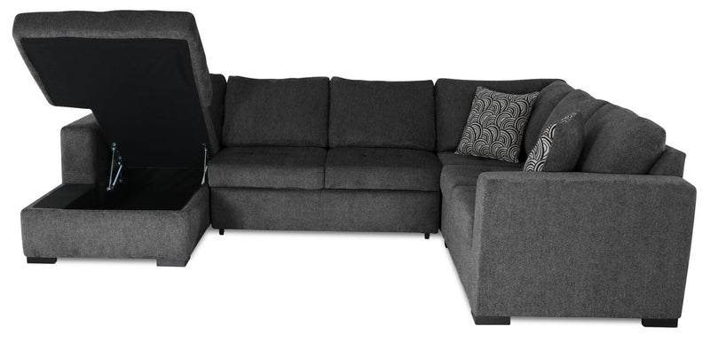 Sofa-lit sectionnel de gauche Legend 4 pièces fabriqué au Canada en tissu de chenille avec fauteuil long de rangement - gris poivre