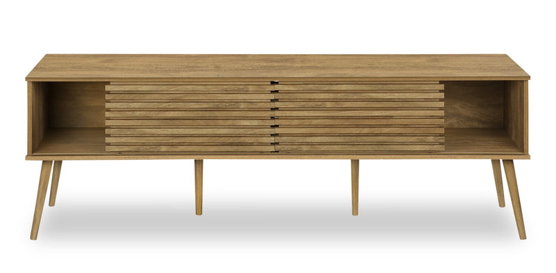 Meuble pour téléviseur rustique Gemma de 72 po avec rangement et système de gestion des câbles pour téléviseurs jusqu’à 80 po - brun