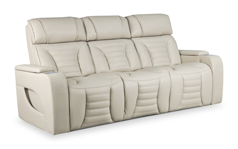 Sofa de massage à inclinaison électrique Zen de 86 po en tissu d’apparence cuir avec appuie-têtes électriques et console rabattable - abricot