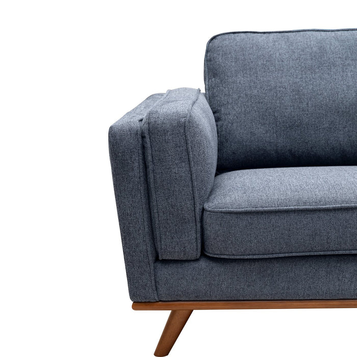Sofa Kassia de Kort & Co. de 80 po de format condo en tissu d’apparence lin avec base et pattes en bois - bleu