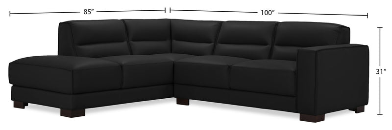 Sofa sectionnel de gauche Citadel 2 pièces en cuir véritable de qualité supérieure avec pattes en bois - noir