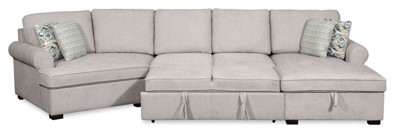 Sofa-lit sectionnel enveloppant de gauche Haven de Scott Living 3 pièces en tissu de chenille avec rangement - gris