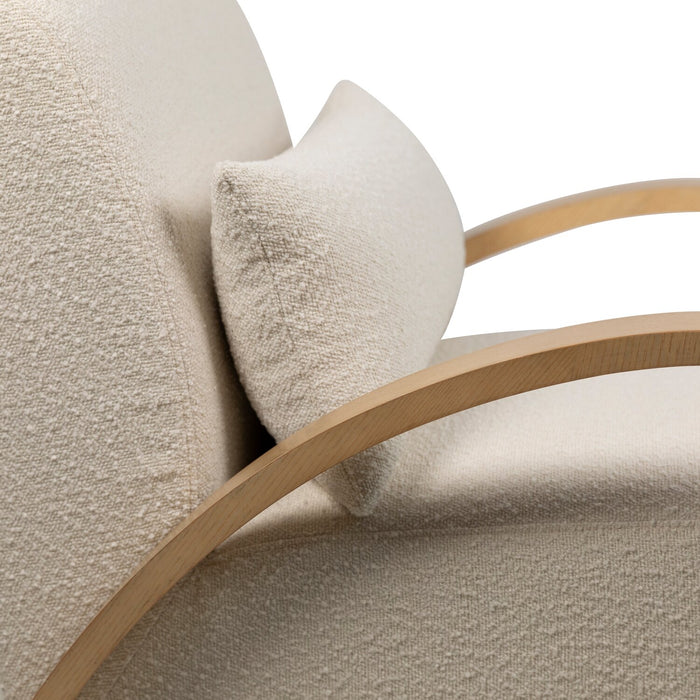 Fauteuil d’appoint Loft de 27,55 po en tissu bouclé avec coussin décoratif, accoudoirs et pattes en bois - blanc