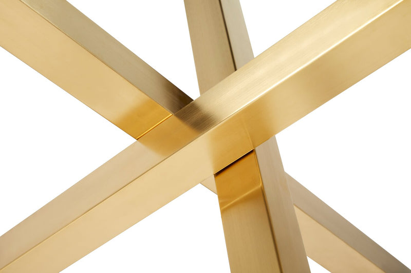 Table de salle à manger ronde Gem de 55 po (L) avec dessus en verre et base géométrique en métal - dorée