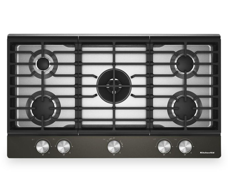 Surface de cuisson à gaz sur métal KitchenAid avec grille pour wok intégrée - minerai noir - KCGK736SBE