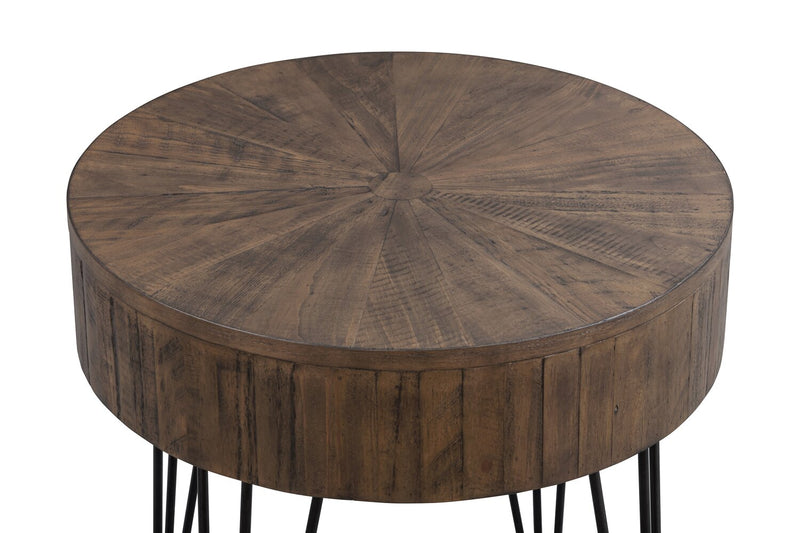 Table de bout ronde rustique Sol de Kort & Co. de 24 po en pin massif - brune