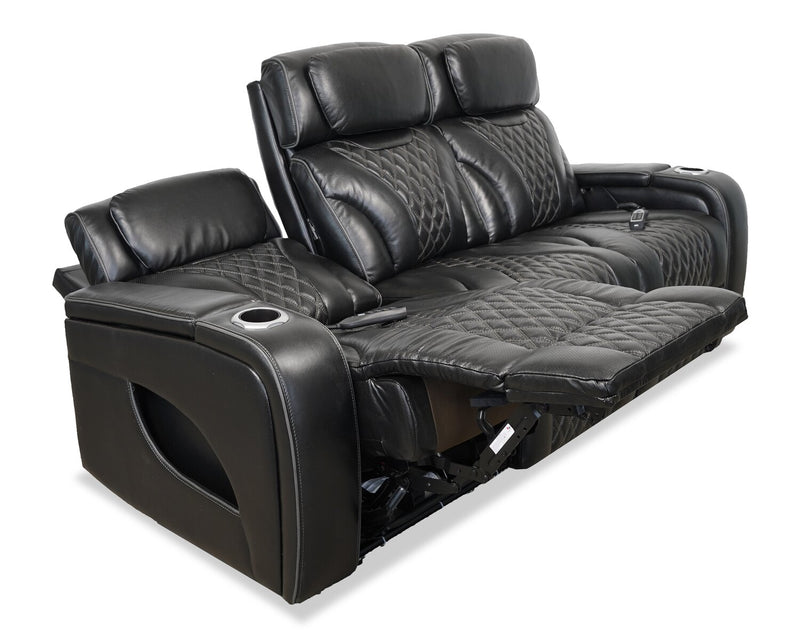 Sofa de massage à inclinaison électrique Elite de 86 po en cuir véritable avec son immersif et appuie-têtes électriques - noir