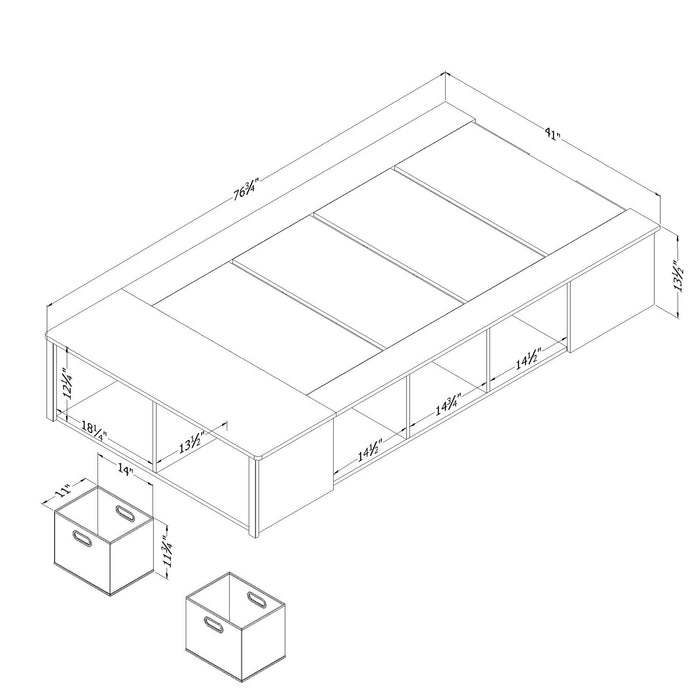 Lit plateforme Everley avec rangement et paniers intégrés, blanc - format lit simple
