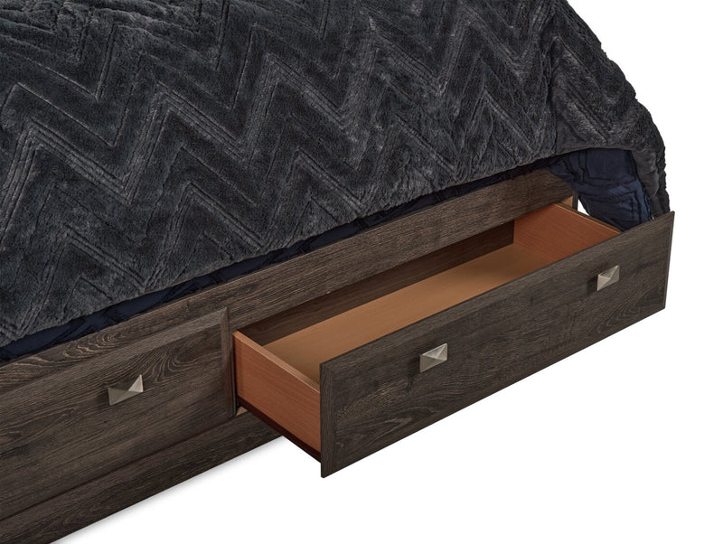 Lit plateforme Yorkdale fabriqué au Canada avec tête de lit et cadre de rangement à 6 tiroirs, gris - format grand lit