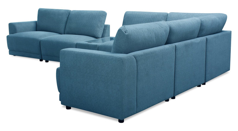 Sofa sectionnel modulaire Voyage 7 pièces en tissu avec console et coussins de dossier amovibles - bleu