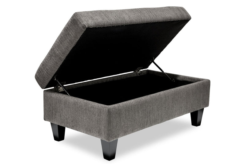 Pouf de rangement Nofia de 44 po fabriqué au Canada en tissu de chenille avec pattes en bois - gris anthracite