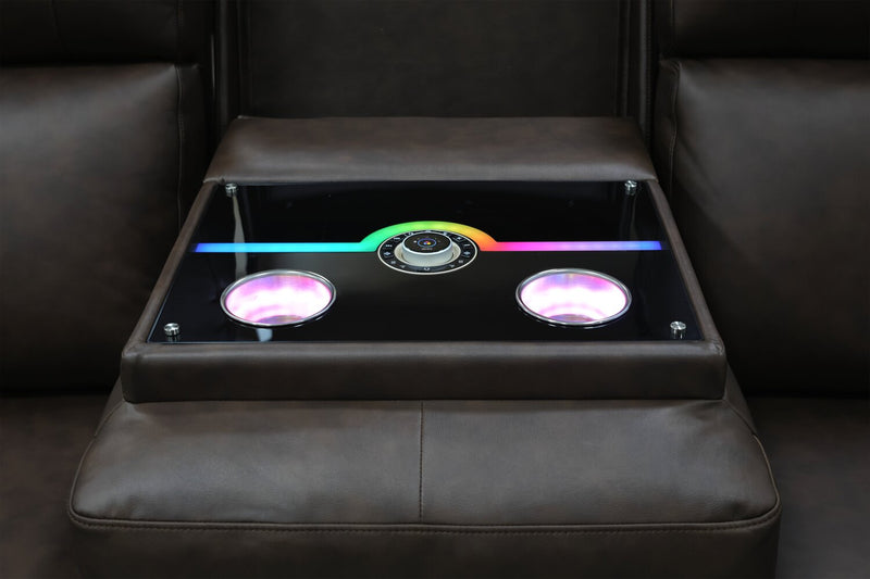 Sofa de massage à inclinaison électrique Vibe de 85 po en cuir véritable avec son immersif et appuie-têtes électriques - brun