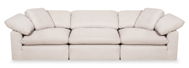 Sofa modulaire Eclipse de 124 po en tissu d’apparence lin avec coussins réversibles en duvet et plumes - beige lin