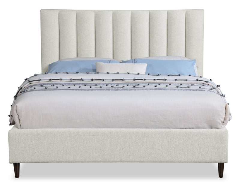 Lit plateforme rembourré Rain de Kort & Co. en tissu taupe capitonné - format grand lit