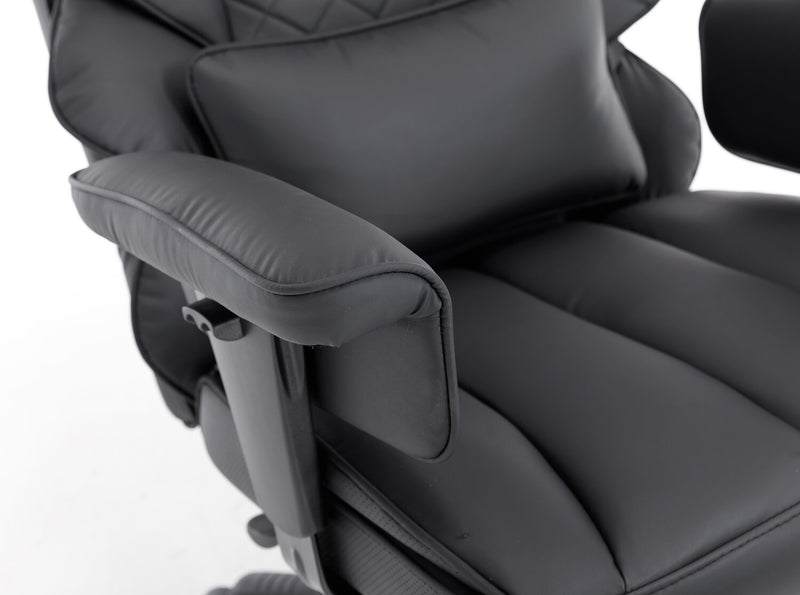 Chaise de bureau réglable Tommy de 28.7 po en similicuir avec repose-pieds et accoudoirs réglables - noire 