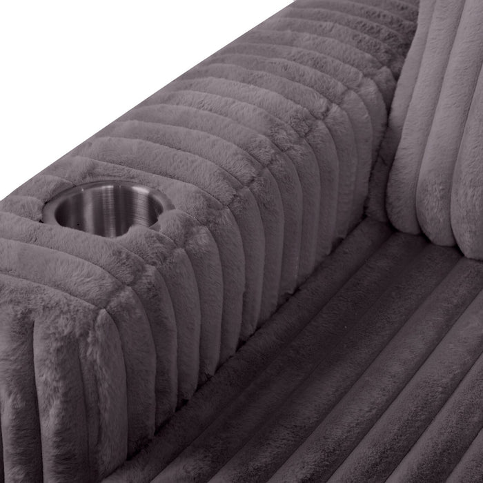 Fauteuil long de détente Kenny de 52,8 po en tissu de fausse fourrure très douce - gris 