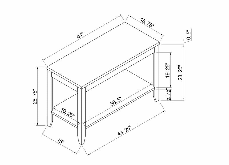 Table de salon rustique Roma de 44 po avec tablette - imitation de marbre noire