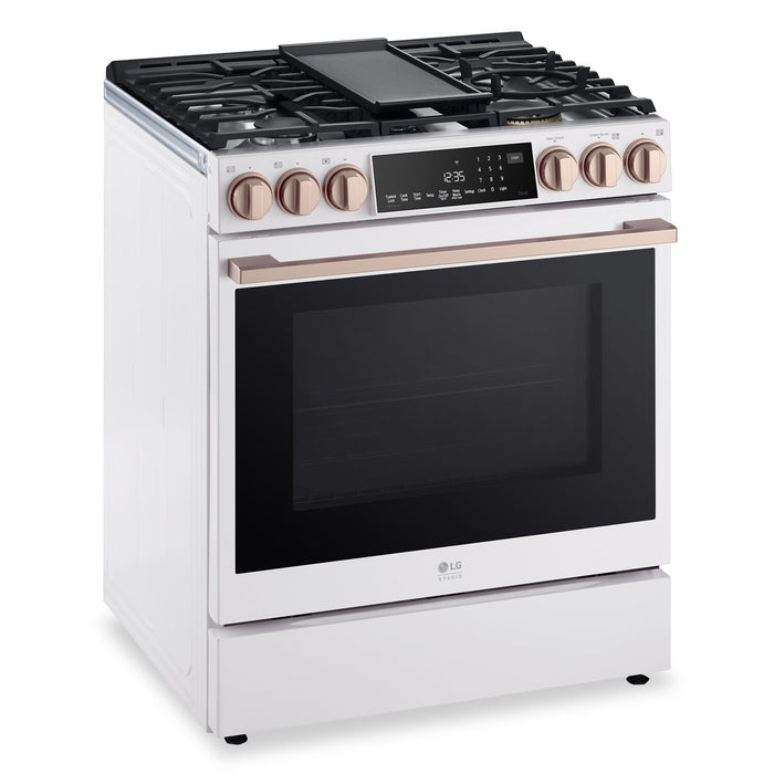 Cuisinière à gaz intelligente LG Studio de 6,3 pi3 avec hublot InstaViewMD et friture à air - essence blanche - LSGS6338N