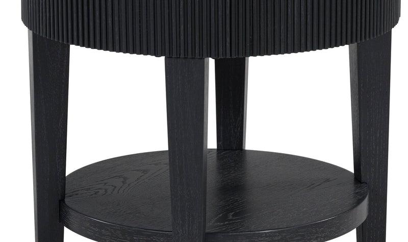 Table de bout ronde contemporaine Sanford de 24 po en bois massif avec rangement - noire