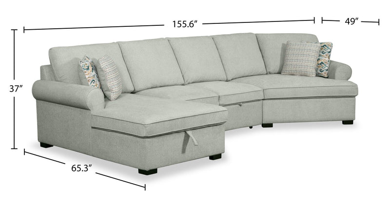  Sofa-lit sectionnel enveloppant de gauche Haven de Scott Living 3 pièces en tissu de chenille avec rangement - écume de mer 