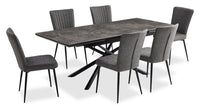  Ensemble de salle à manger Tavo 7 pièces en métal avec table, rallonge de 63 po à 79 po (L) et chaises - gris et noir