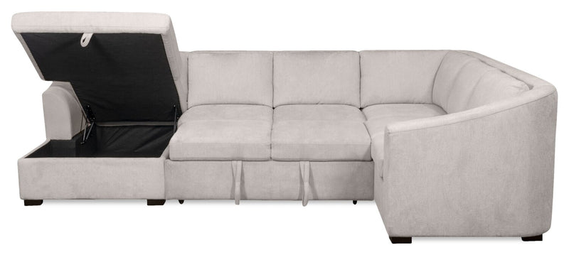 Sofa-lit sectionnel de gauche Envy 3 pièces en tissu de chenille avec fauteuil long de rangement - gris brouillard