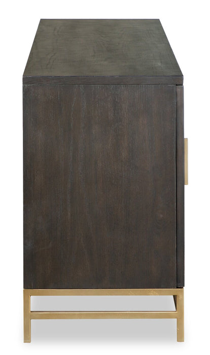 Meuble pour téléviseur moderne Cresset de 70 po en bois massif avec rangement et système de gestion des câbles pour téléviseurs jusqu’à 75 po - grain de café