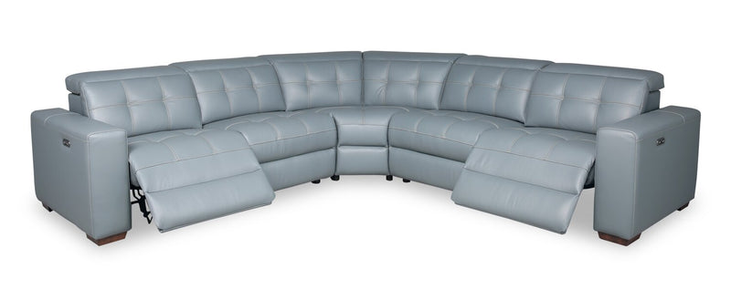 Sofa sectionnel à inclinaison électrique Geneva 3 pièces en cuir véritable avec appuie-têtes électriques et port USB - bleu piscine