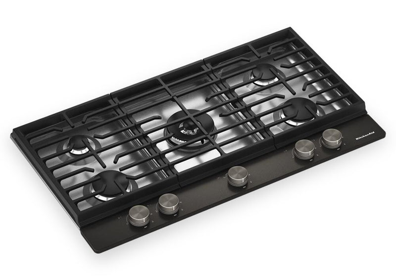 Surface de cuisson à gaz sur métal KitchenAid avec grille pour wok intégrée - minerai noir - KCGK736SBE