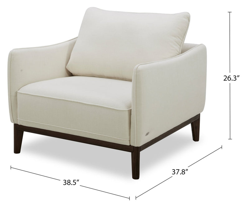 Fauteuil Gena de Cindy Crawford Home de 38,5 po en tissu d’apparence lin avec coussin de dossier amovible - blanc coton