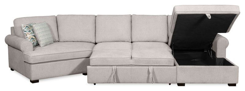 Sofa-lit sectionnel enveloppant de gauche Haven de Scott Living 3 pièces en tissu de chenille avec rangement - gris