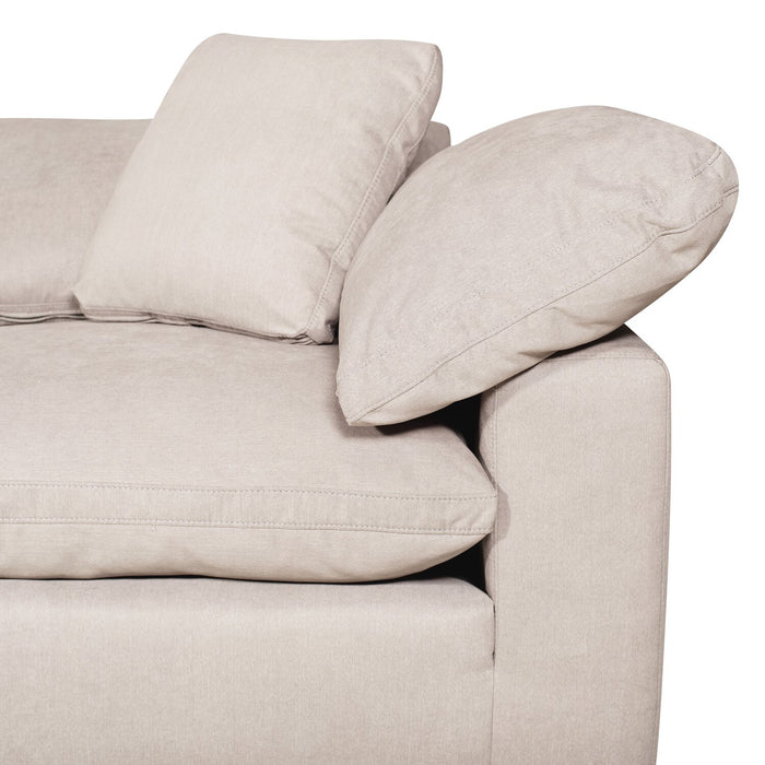 Sofa sectionnel modulaire Eclipse 6 pièces en tissu d’apparence lin avec poufs et coussins réversibles en duvet et plumes - blanc lin