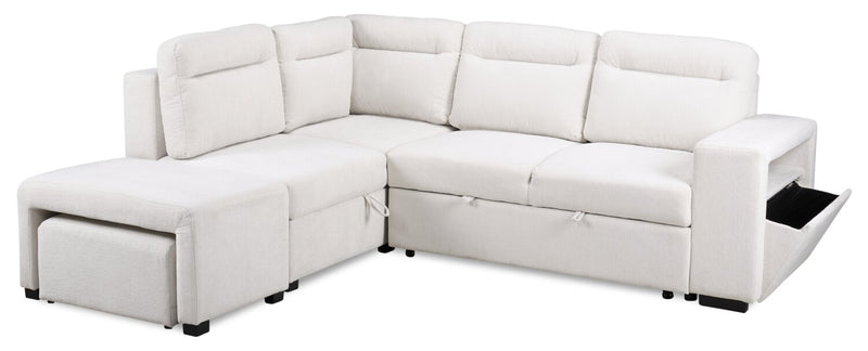 Sofa-lit sectionnel de gauche Coast 3 pièces en tissu blanc ivoire avec fauteuil long de rangement et accoudoir de rangement
