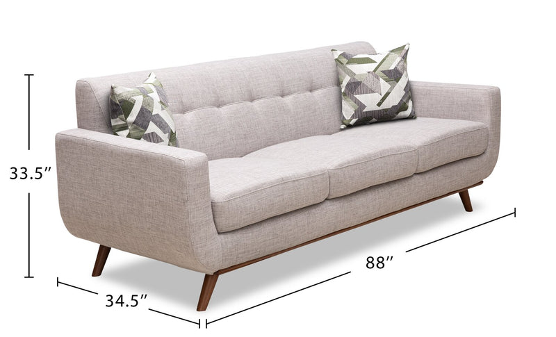 Sofa Freeman Kort & Co. de 88 po en tissu d’apparence lin avec pattes en bois et coussins de dossier capitonnés - blanc colombe