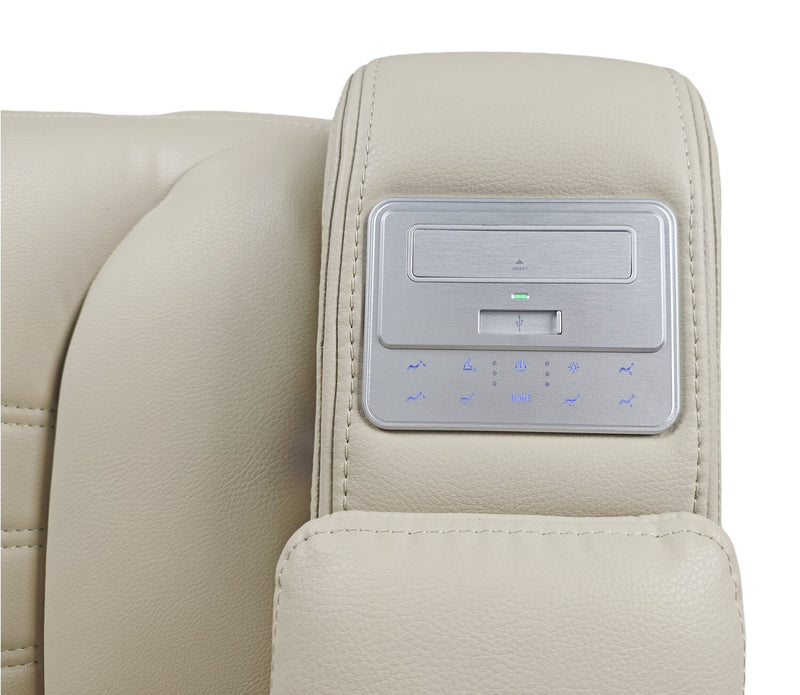 Sofa sectionnel à inclinaison électrique Zen 5 pièces de style cinéma maison en tissu d’apparence cuir avec massage et 2 consoles de rangement - abricot