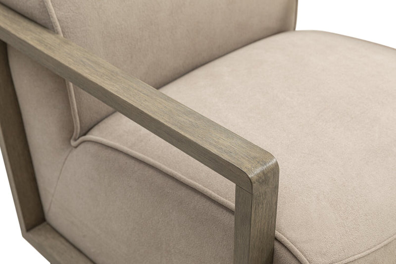 Fauteuil d’appoint pivotant Modell de 29,5 po en velours avec accoudoirs en bois - beige