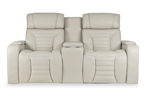 Causeuse de massage à inclinaison électrique Zen de 75,5 po en tissu d’apparence cuir avec console réfrigérée - abricot