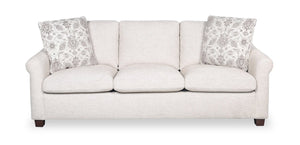 Sofa Mallie de 84 po en tissu de chenille avec accoudoirs enroulés et pattes en bois - blanc coquillage