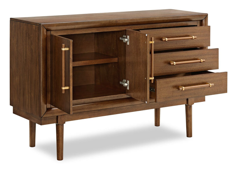 Desserte de salle à manger Ember de 56 po (L) avec rangement et tiroirs - brune