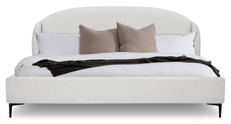 Lit rembourré à oreilles Luna en tissu blanc - format très grand lit