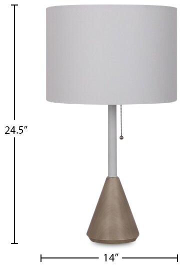 Lampe de table Freya de Kort & Co. de 24,5 po en métal, blanche et grain de bois