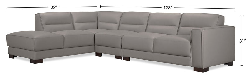 Sofa sectionnel de gauche Citadel 3 pièces en cuir véritable de qualité supérieure avec pattes en bois - gris