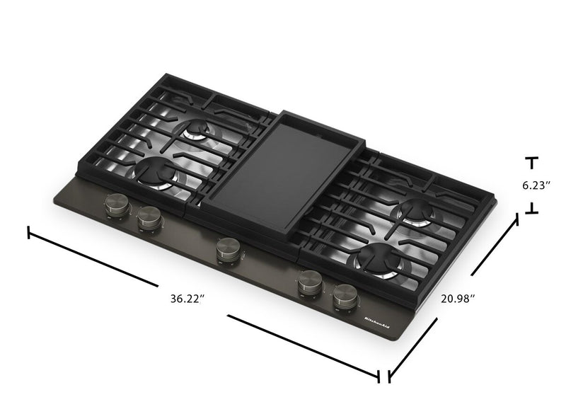 Surface de cuisson à gaz sur métal KitchenAid avec grille pour wok intégrée - minerai noir - KCGK736SBE